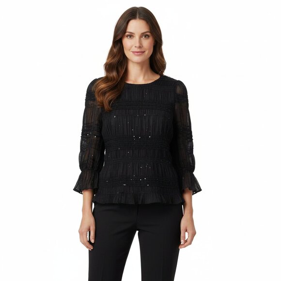 Do+Be Black Ruched Sequin Top – Bell Sleeves | Women’s Small - Picture 1 of 7